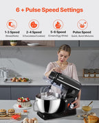 VEVOR Stand Mixer, 8.3QT Dough Mixer, 660W 6+P Speeds Tilt-head Food Mixer with Stainless Steel Bowl, Dough Hook, Wire Whip, Flat Beater, Scraper, Household Stand Mixer for Baking & Mixing, Black