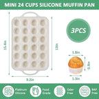 RHBLME 3 Pack Mini Muffin Silicone Molds, Metal Reinforced Frame Cupcake Pans 24 Cups Mini Muffin Pan, Nonstick Silicone Muffin Pan with Handle for Baking Muffins Egg Bites Cupcakes
