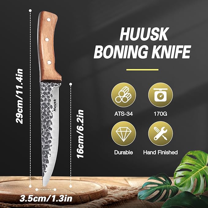 Huusk Knives from Japan, Boning Knife for Meat Cutting 6 inch, Butcher Knife for Brisket Trimming, Viking knife with Sheath, Full Tang Kitchen Utility Knife, Gift for Fathers