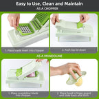 RüK 10-in-1 Vegetable Chopper – 6 Blade Veggie Chopper with Container, Food Dicer, Onion Cutter, Cheese Grater, Mandoline Slicer, Kitchen Gadgets & Home Essentials (Green)