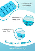 DOQAUS Ice Cube Tray with Lid and Bin, 4 Pack Easy Pop Out Silicone Ices Cubes Trays for Freezer with Cover, Stackable Compact Ice Bucket Kits, for Soup, Food, Cocktail, Coffee
