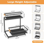 Under Sink Organizer, 2-Tier Metal Pull Out Cabinet Organizer Shelf Kitchen Bathroom Organizers and Storage with Sliding Drawer Undersink Pantry Cabinet Closet