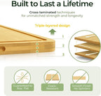 Wood Cutting Board for Kitchen - Reversible Bamboo Cutting Boards Gift Set of 3 with Juice Groove, Wooden Chopping Board for Meat, Fruit, Vegetables & Cheese (Pre Oiled, Natural)