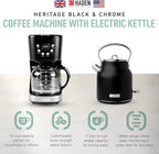 HADEN Coffee Machine, 12 Cup Drip Coffee Maker Bundled with Heritage 1.7 Liter Stainless Steel Electric Kettle, Black & Chrome