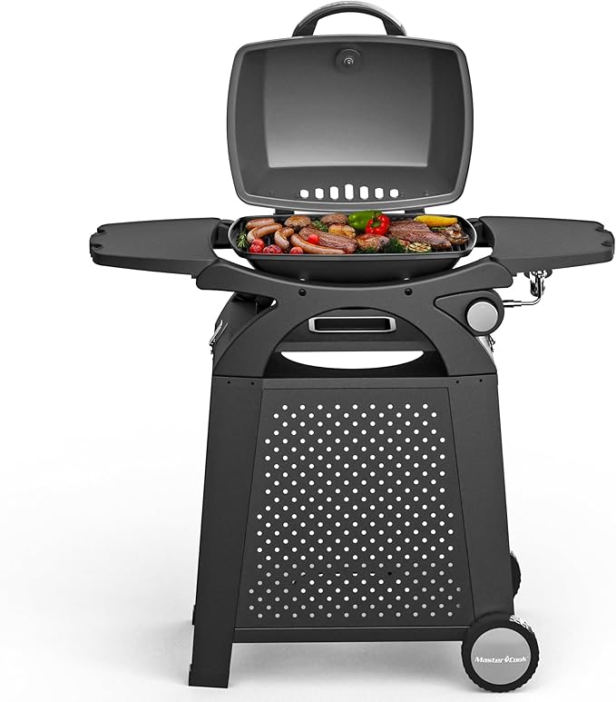MASTER COOK Single Burner Propane Gas Grill, 11,500 BTU Portable Tabletop Barbecue Grill with Cart for Patio, Camping, Travel