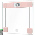 FITINDEX Bathroom Scale for Body Weight, Highly Accurate Digital Weighing Scale with Large LCD Display, Transparent and Slim Tempered Glass, 400 lbs, Pink
