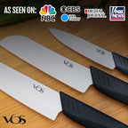 Vos Ceramic Knife Set in Elegant Gift Box, Ceramic Knives Set For Kitchen, Ultra Sharp Kitchen Knife Set with Covers, 4" 5" 6" Paring, Santoku & Chef Knife, Lightweight, Dishwasher safe (Black Handle)