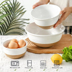 Ceramic Bowls Set, Large Mixing Bowls Set of 3 for Cooking, Baking, Prepping, Nesting, Stoneware Serving Bread Bowls for Kitchen, 2.1/1.0/0.5 Qt, Oven, Dishwasher, Microwave Safe, White