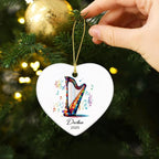 Personalized Harp Lovers Ceramic Ornament Decor, Harpist Christmas Ornaments Tree, Custom Name & Year Harp Musical Xmas Ornament Gifts for Harpist Musician, Instrument Ceramic Ornaments Xmas 2025