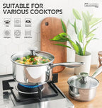 MICHELANGELO 3 Qt Saucepan with Lid, 3-ply Stainless Steel Sauce Pan, No Coating, Even Heating, for All Cooktops & Induction Compatible - Silver