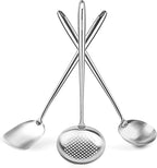 Yosukata 17" Wok Spatula and Ladle Skimmer Spoon - Stainless Steel Cooking Utensils Set of 3-304 Stainless Steel Kitchen Utensils Set - Dishwasher Safe Wok Accessories - Wok Utensils - Cooking Tools