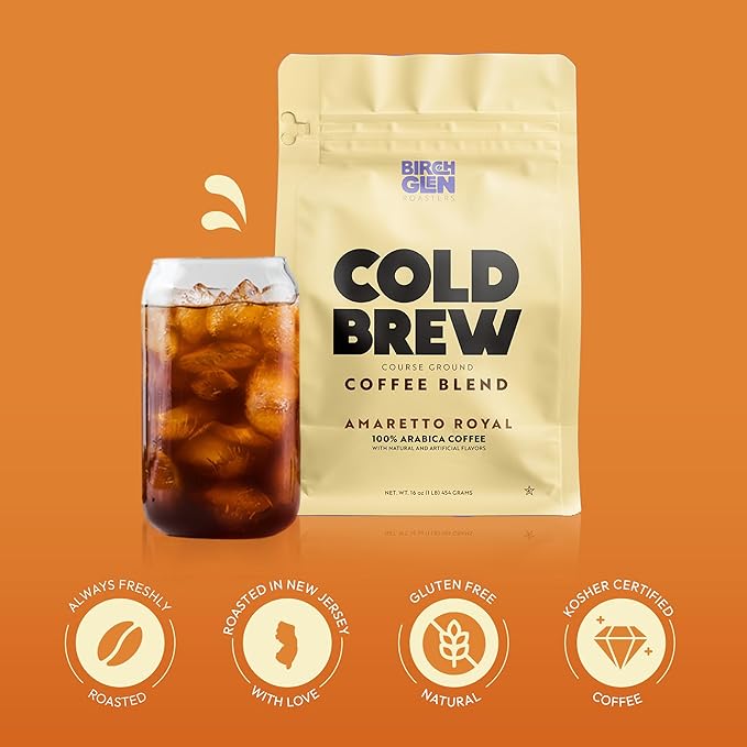 Birch Glen Roasters Cold Brew Coffee | Flavored Coarse Ground Coffee | Medium Roast | Artisanal Roasting | 100% Arabica |1 LB Bag | S'mores