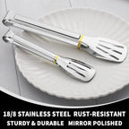 6 Pack Tongs for Cooking, Amafox Stainless Steel Small Serving Tongs for Food, Multifunctional Kitchen Tongs for Serving Food, Salad, Steak, Appetizer, Dishwasher Safe (9 Inch)