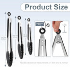 Premium Stainless Steel Heat Resistant Kitchen Tongs for cooking,set of 7"+9"+12" (Black),Non Scratch Silicone cooking Tong Tip for Cooking Pans,Strong Grip BBQ tongs for Grabbing Hot Food