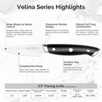 3.5" Paring Knife – Razor Sharp German Steel DIN1.4116 – Precision Fruit & Vegetable Knife for Peeling & Trimming – Full Tang & Ergonomic Handle – Gift Box – Velina Series