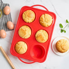 2 Pack Jumbo Muffin Pans with Metal Frame, 6 Cup Large Cupcake Molds with Handles, Silicone Egg Bite Baking Trays, BPA Free & Non-Stick