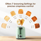 iSiLER 2 Slice Toaster, 1.3 Inches Wide Slot Bagel Toaster with 7 Shade Settings and Double Side Baking, Removable Crumb Tray, Defrost Cancel Function Green