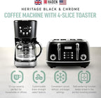 Haden Heritage 4 Slice Wide Slot Stainless Steel Toaster Bundled with 12 Cup Programmable Drip Coffee Maker Coffee Machine, Black & Chrome