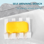 Self Draining Soap Dish,Silicone Suction Cup Soap Holder, Bathroom Soap Dish for Bar Soap,Can Extend Soap Life,Bathroom, Bath Tub, Kitchen Sink (1, White)