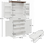 IRONCK Farmhouse Kitchen Pantry Cabinet, 72" Height Tall Freestanding Cupboard with Sliding Storage Rack and 6 Hanging Shelves for Kitchen, Dining Room, White