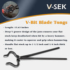 Blacksmith Tongs Set - V-Bit Blade, Flat, and Assembled Tongs for Knife Making, Blacksmithing, and Bladesmithing (3PCS Steel Forge Tongs)