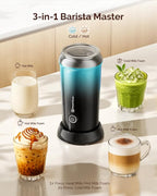 Maestri House Milk Frother, 3-in-1 Hot & Cold Mik Frothing Steamer, 8.12OZ/240ML Touch Control Foam Maker, Compact Space-saving Design for Latte, Cappuccino and Warm Milk