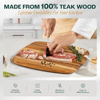 Yes4All Teak Cutting Boards for Kitchen, [16''Lx11''Wx0.6”] Easy Handle Serving Board, Pre-Oiled Teak Wood Charcuterie Board, Multipurpose use for Slicing, Serving, Decorating Wood Cutting Board