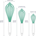 Teal Silicone Whisk, Sealed Waterproof Design Set of 3, Professional Kitchen Whisks for Cooking Non-Scratch, Silicone&Stainless Steel Whisk, Heat Resistant 480°F Rubber wisk, BPA free