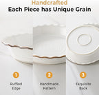 Frewinky Ceramic Pie Pan for Baking, 9 inch Pie Dish with Ruffled Edge, Nonstick Deep Pie Plate, Farmhouse Decor Quiche Tart Baking Dish for Thanksgiving, Microwave & Oven Safe, Set of 2