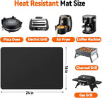 Heat Resistant Mat Under BBQ Grill, Fireproof Mat to Protect Outdoor Prep Grill Table, Waterproof & Oilproof BBQ Mats for Portable Charcoal, Gas Grills, Pizza Oven (Black,16 x 24in)