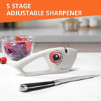 PAUDIN Knife Sharpener, Kitchen Knife Sharpener, 5 Stage Knife Sharpeners for Kitchen Knives, Pocket, Serrated Knives & Scissors, Blade Sharpening, Honing & Polishing Tool, White