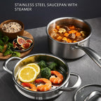 Stainless Steel Small Brushed Saucepan With Lid, Induction Cooking Sauce Pot Pans, 18/10 Tri-Ply Heavy Bottom Saucier Cookware, Dishwasher Safe & Oven Safe (1.5QT)