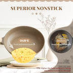 PRICUSIS Nonstick Frying Pan with Lid, Healthy Skillet, Egg Pan Nonstick Omelet Pan Chef's Pan, PFOA & PTFE Free, Induction Compatible (10 Inch W/L Natural Linen)