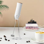 Electric Milk Frother-Handheld Drink Mixer - Electric Whisk Foam Maker for Coffee, Lattes, Cappuccino, Matcha, Hot Chocolate & Creamer (Stand with USB Rechargeable, white)
