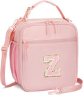 Initial Insulated Lunch Bag for Girls Kids, Back to School Gift, Reusable Leak-proof Lunch Box with Adjustable Strap for School Daycare Travel Picnic (Pink,Z)
