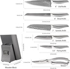 NANFANG BROTHERS® 7 Pieces Damascus Kitchen Knife Set, High Carbon Stainless Steel Damascus Steel Chef Knife Set, Stainless Steel Ergonomic Handle for Chef, Knife Block Set for Chopping NF