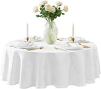Newbridge Barcelona Luxury Damask Fabric Tablecloth, 108” Round, White, 100% Polyester, No Iron, Soil Resistant Dining Room, Party and Banquet Table Cover