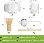 Matcha Whisk Set- Matcha Set includes Matcha Bowl, Sifter, Holder and Scoop- The Perfect Bamboo Whisk for Matcha Tea (White)