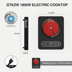 Electric Cooktop 1800W: Single Burner Portable Electric Stove 110V with LED Touch Screen 10 Power Levels, Hot Plate with Child Safety Lock, Timer and Overheat protection, Compatible with All Cookware