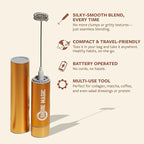 Shore Magic Premium Stainless Steel Handheld Milk Frother – Battery Operated Mini Blender/Whisk – Creates Rich, Creamy Froth for Lattes, Cappuccinos & Cold Drinks