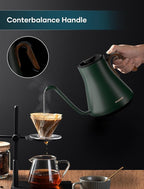 Electric Kettle, Gooseneck Electric Kettle, ±1℉ Precise Temperature Control, Stainless Steel Interior, Quick Heating for Pour Over Coffee, Tea & Boiling Water, 0.9L (Forest Green)