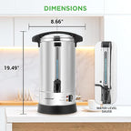 NutriChef Water Boiler and Hot Water Dispenser, 8L Electric Beverage Dispenser with Safety Lock Lid, Non-Drip Tap, Warm Function, Food Grade Stainless Steel, Home & Commercial Use, 19"x9"x9", Silver