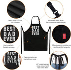 BBQ Funny Apron for Men - Best Dad Ever - Chef Bib Apron with 2 Pockets, Adjustable Neck Strap and 40" Long Ties - Best for Kitchen Cooking, Grilling, Baking, Gardening - Black