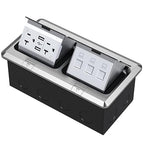 KYHSHJ Dual Pop-Up Floor Electrical Outlet Box Kit，20 Amp Stainless Steel USB TR Receptacle Outlet，3-Port RJ45 Datacom Receptacle，Waterproof Gasket with IP44 Waterproof Rating，ETL Listed, Silver