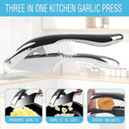Garlic Press and Slicer 2 in 1, Rust Proof & Dishwasher Safe Professional Garlic Mincer Tool, Effortlessly Crush and Mince Garlic with this Ergonomic Handle-Garlic Slicer & Brush ANCQMI(Pear white)