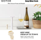 WOTOR Wine Saver Vacuum Pump with 4 Stoppers, Wine Stopper & Preserver, Reusable Bottle Sealer Keeps Fresh, Ideal Accessories Gift, Flat Handle (White)