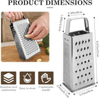 Stainless Steel Vegetable Grater, 4-Sided Portable Metal Grater, Cheese Grater with Handle for Kitchen (8inch)