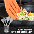 Chef Craft - Premium Silicone Kitchen Tools and Utensils Set, Non-Scratch, Withstands Temperatures up to 450°F, BPA-Free, 5 Piece Cooking Utensils Set, Gray