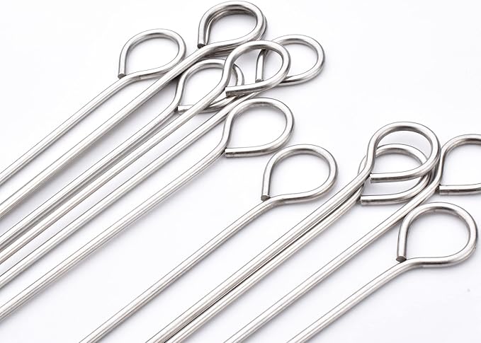 10 Inch Metal Barbecue Skewers, Stainless Steel BBQ Skewers, Shish Kebab Kabob Skewers 12 Pcs