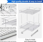 FULGENTE Chrome Finish Pull Out Drawer Cabinet Organizer 2 Tier (17" W * 21" D*15.12''H) Professional Sliding Pantry Shelves Under Kitchen Bathroom Sink Wire Drawer Storage Roll Out Shelf Basket